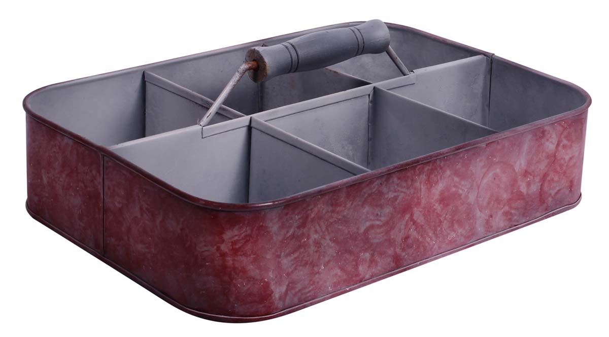 Container with Handle – 6 Compartments – Cast in Iron – Antique Pink Finish Exteriors – Gray Interiors – Holders & Organizers for Working Desks, Kitchen Shelves, Bedside Tables, Closets – Home / Office Décor - Buy in Bulk Wholesale